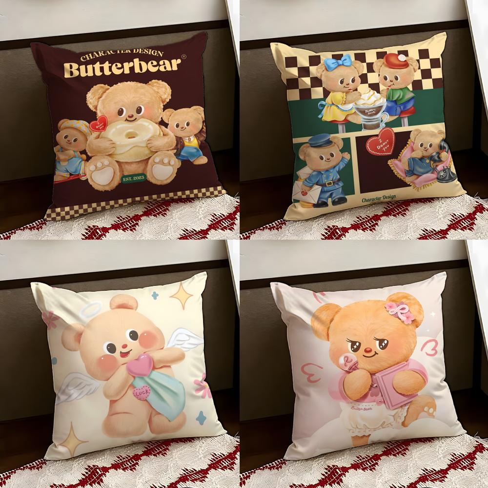 Cartoon BButter BBear Cushion Cover Reversible Soft Durable Pillow Cover Home Car MultiScene Use for Daily Comfort