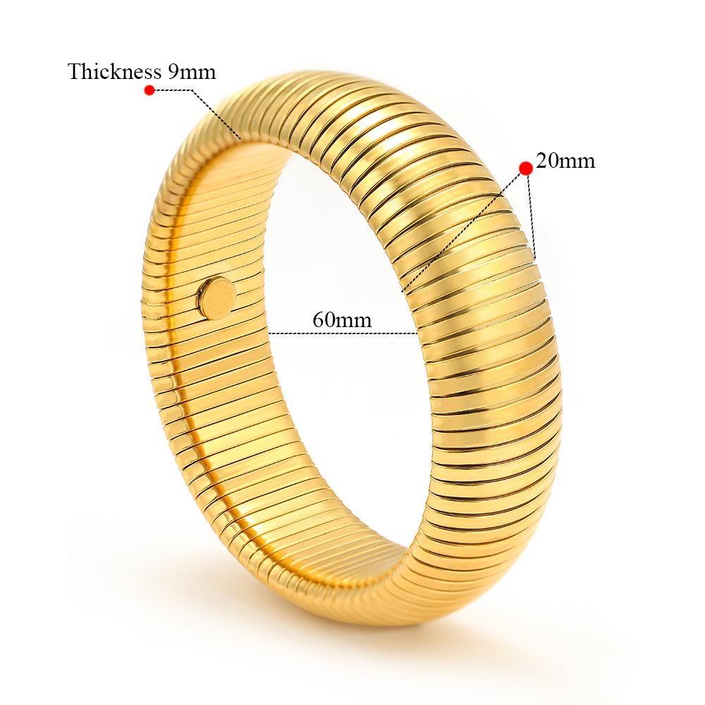 1pc 18k Gold Plated Stainless Steel Bracelet Vintage Elastic Polishing Bangle for Women Girl Fashion Aesthetic Jewelry Wholesale