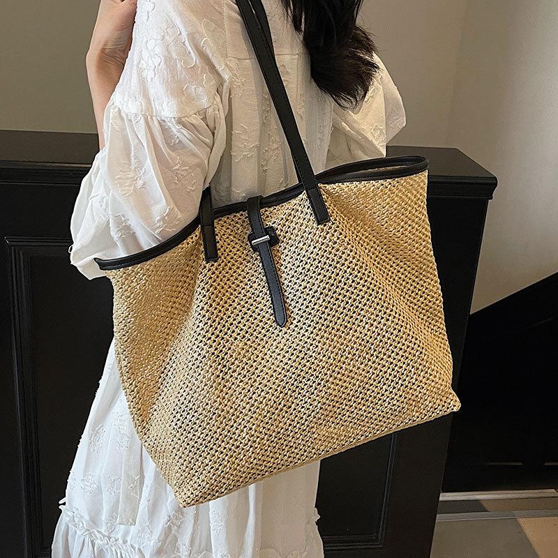Korean Version of the New Product Niche Design Mori Hollow Straw Woven Tote Bag Large Capacity Casual Versatile Single Shoulder Mother and Child