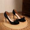 Side Empty Slim Heel Single Shoes Autumn New Round Toe Shallow Bow Non-slip High Heels