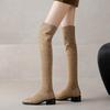 Krazing Pot Flock Autumn Winter Shoes Thick Heels Size 43 Long Boots Apricot Patch Work Stretch Over-the-knee Boots