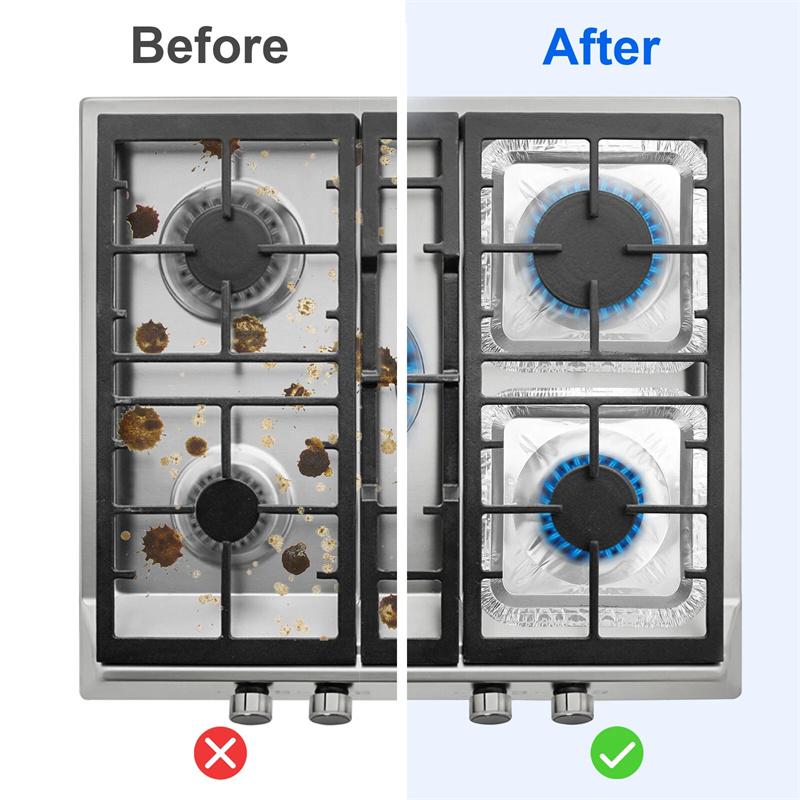 50-Piece Disposable Aluminum Gas Stove Burner Covers, 9" Square Heat-Resistant Protectors, Thick Top Liner For Kitchen Safety