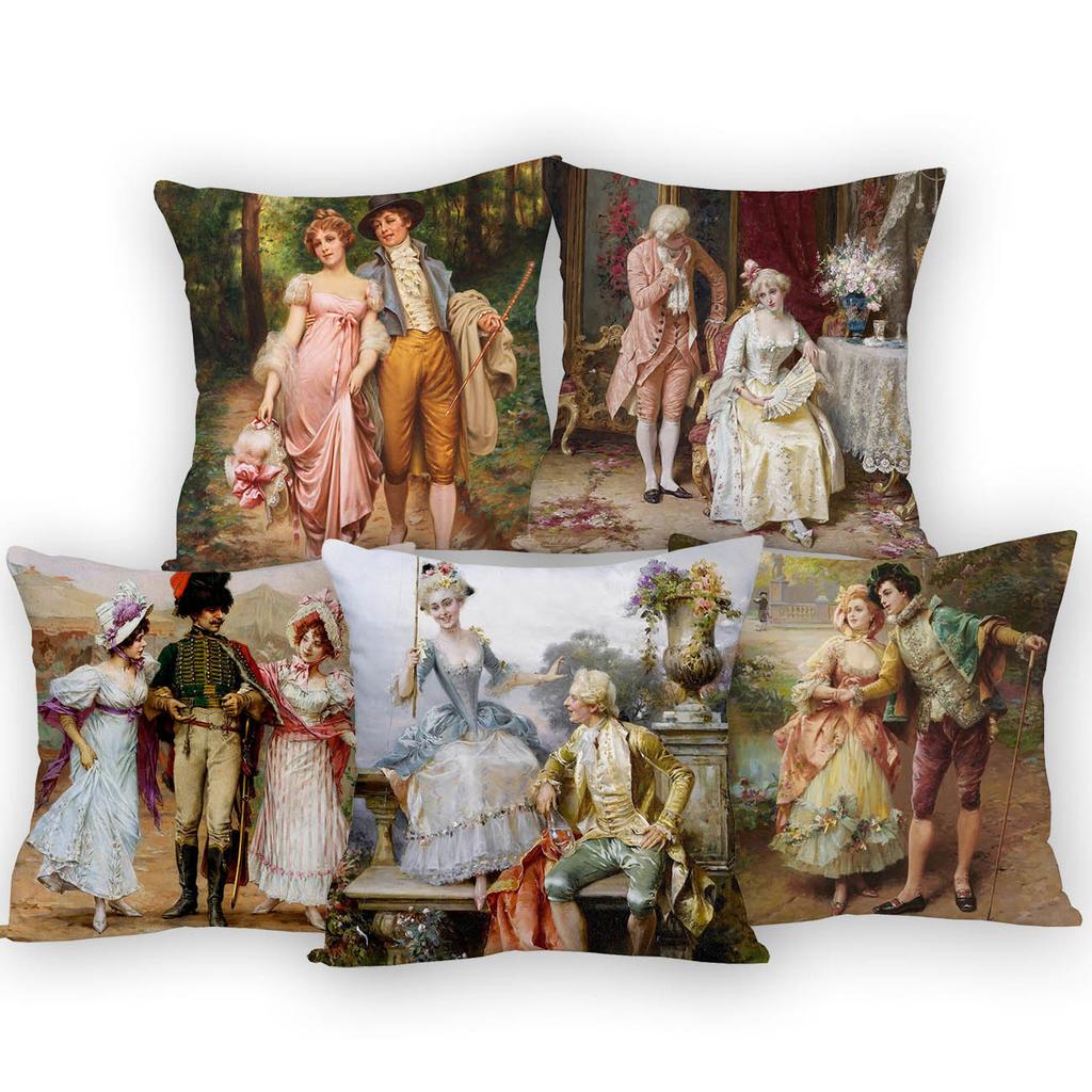 European Royal Woman Beauty Portrait Painting Cushion Covers Decorative Pillow Case For Sofa 45X45cm