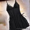 2025 New European & American Lingerie: Sexy Deep V Nightdress with Lace Slit and Straps