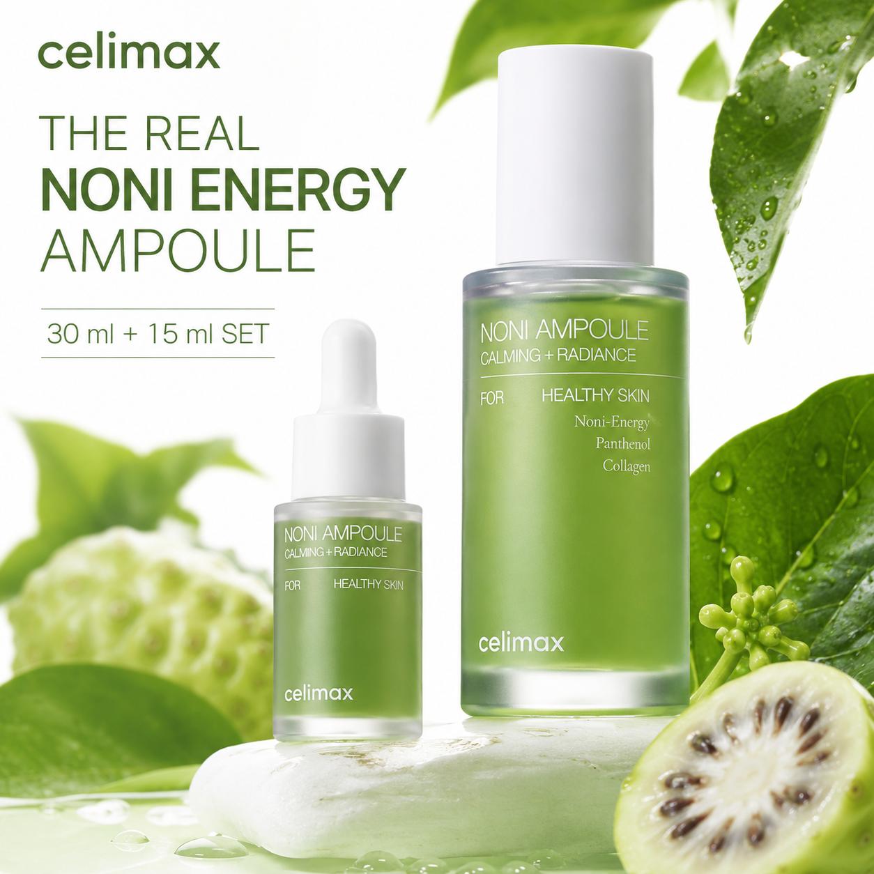 Celimax Noni Fruit Extract Energy Ampoule, Ceramide Barrier Repair & Hydrating Ampoule, 30ml + 15ml Set