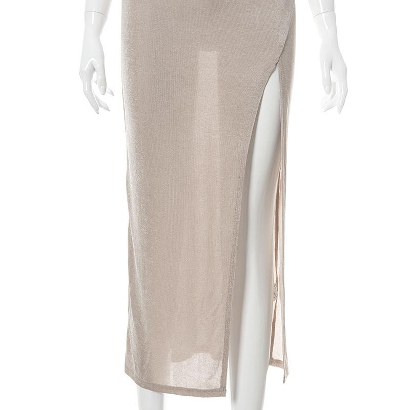 QICED Women's Spring Solid Color Halter Neck Swing High Waisted Spice Girl Dress