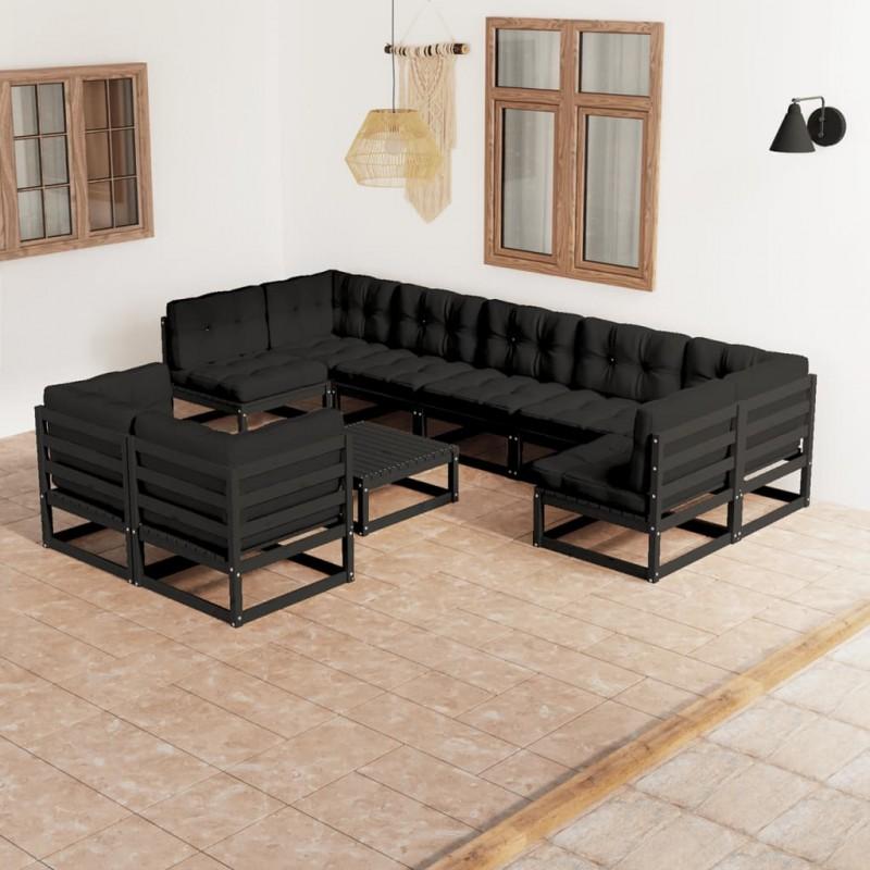 Día y Noche - Día y Noche Set de muebles de jardín 10 pzas con cojines madera pino negro