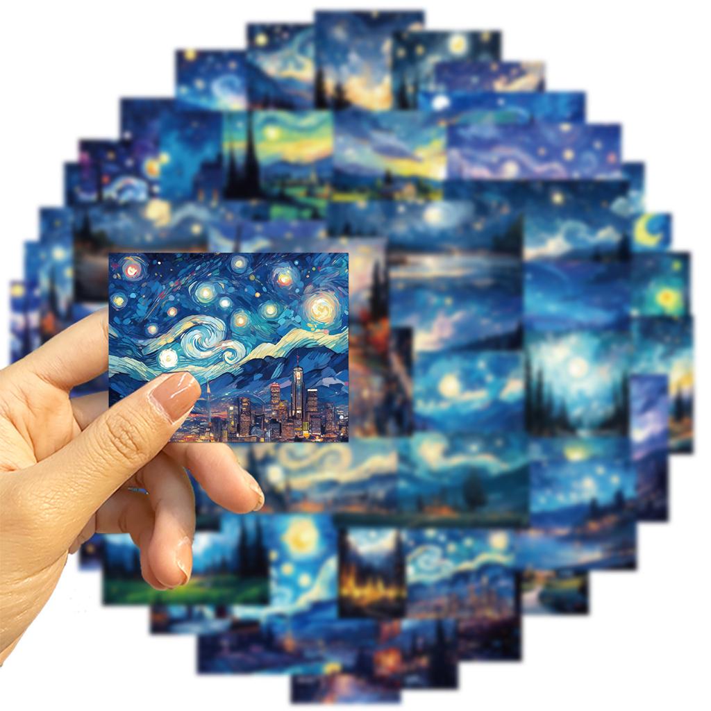 50 Cartoon Van Gogh Oil Painting Graffiti Stickers Guitar Notebook Suitcase DIY Waterproof Stickers