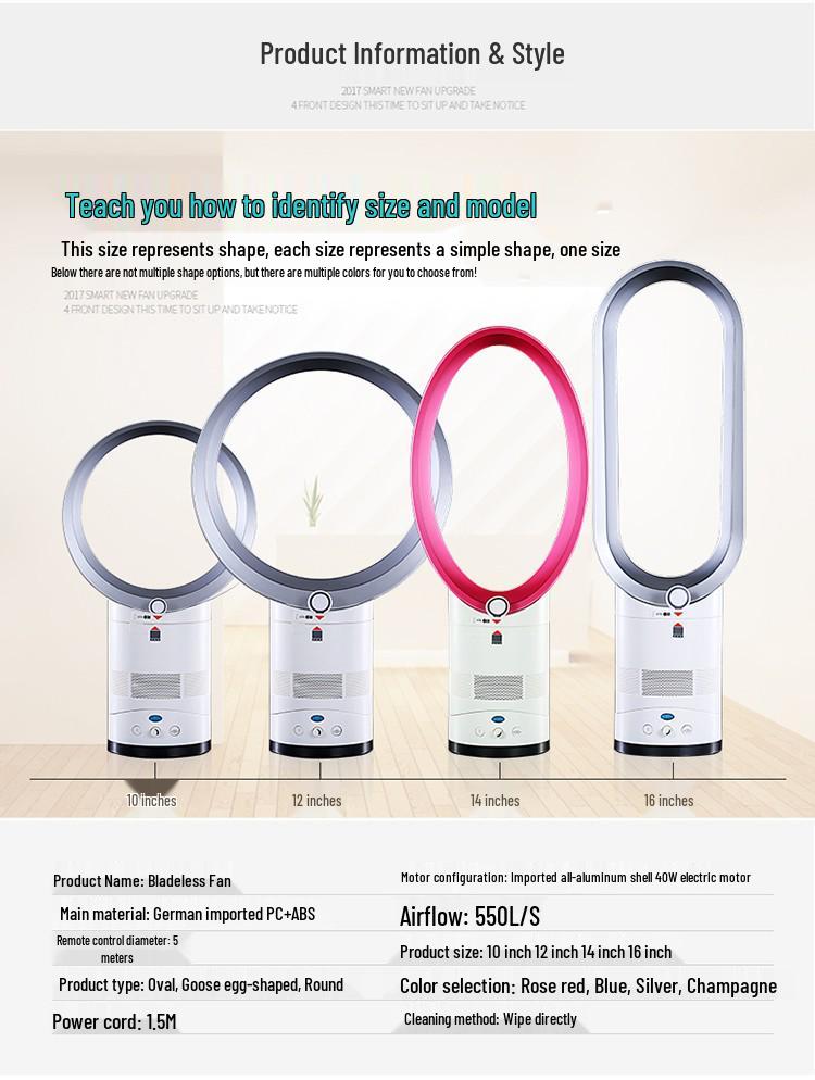 16-42 Inch Bladeless Fan with Negative Ion and Remote Control