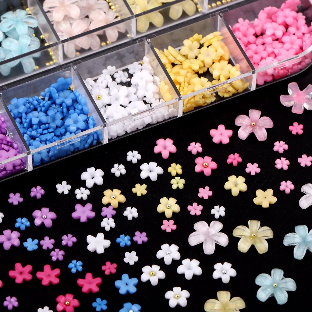 Nail Art Jewelry 10Mm Small Flower Nail Art Five-Petal Flower Resin Petal Mixed Color Steel Ball Nail Set Jewelry