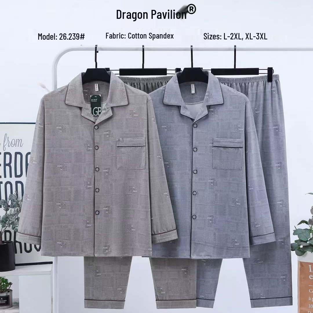 

Dragon Pavilion Men s Four Seasons Pajama Set - Imitation Cotton Lycra Cardigan with Turn-Down Collar and Long Pants XL срібний
