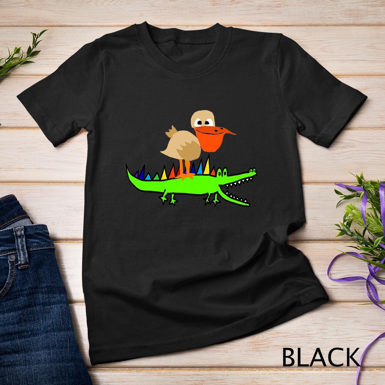Smileteesanima Funny Pelican Bird on Alligator Cartoon Unisex T-Shirt Mens Womens Tees Top 3XL