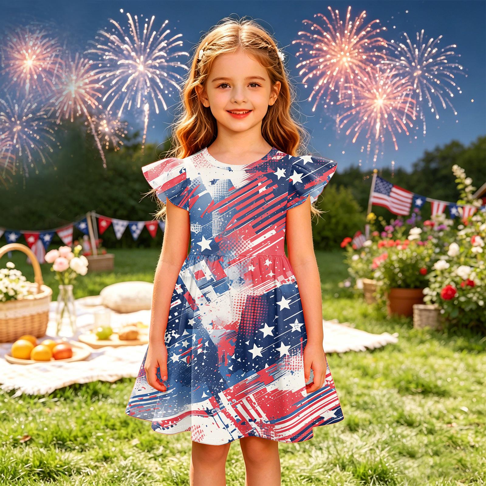 

Girls Summer Princess Dress - A-Line T-Shirt Dress Independence Day 150 киноварь