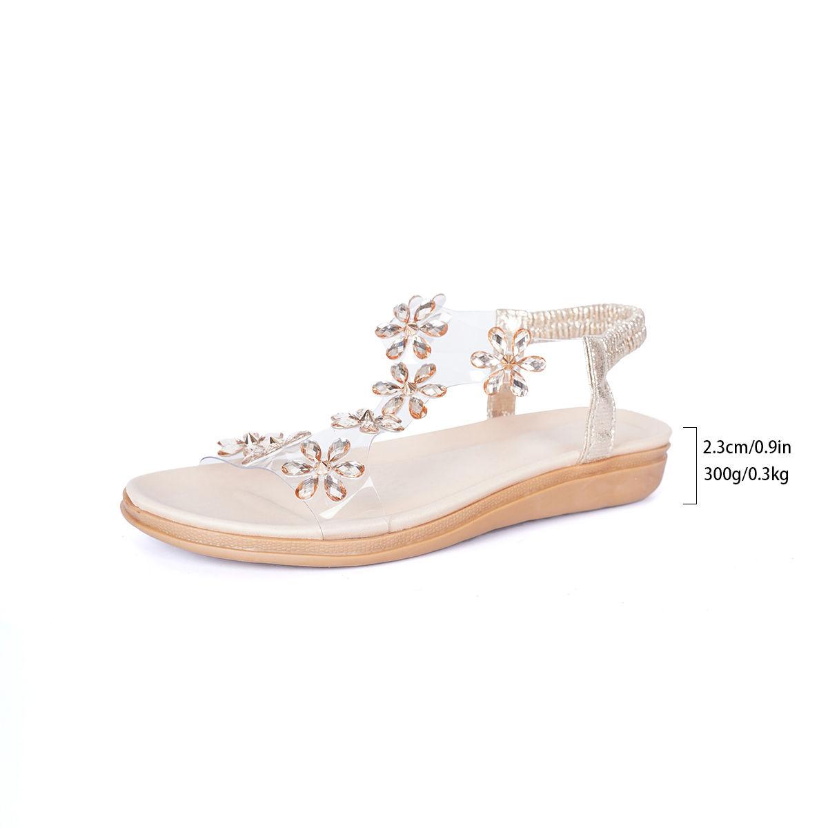 

Летние женские новые сандалии с плоским дном и прозрачным цветочным узором на толстой подошве, подходящие для ношения на открытом воздухе 39 абрикосовый