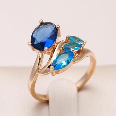 Vintage Rings with Two Different Blue Zircon Women Party Wedding Unusual Jewelry