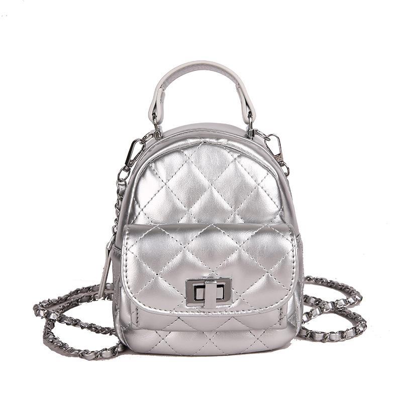 Весна и лето новый нишевый ромбовидный вышитый нитью цепочка мини рюкзак сумка женский рюкзак серебряный