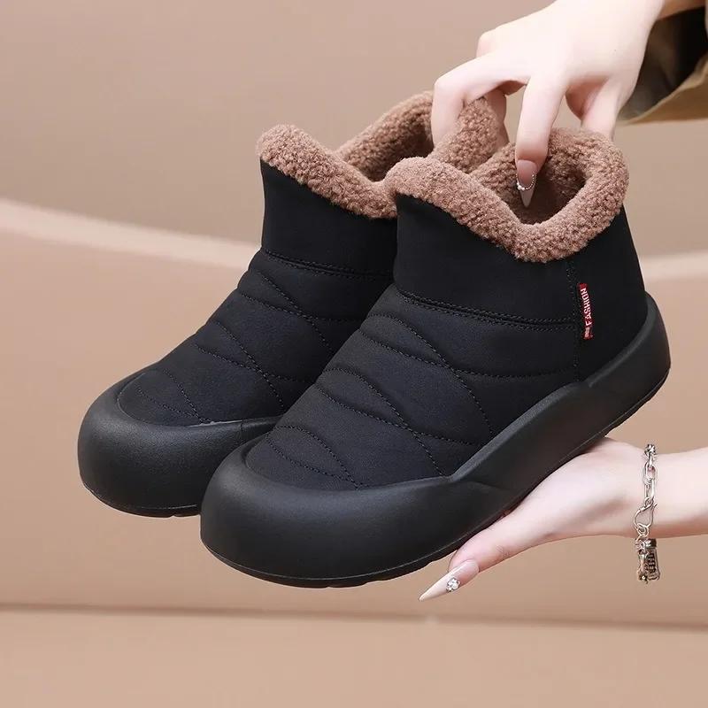 Snow Boots Korean Fashion Women Ankle Boots Winter Plush Warm Thick Bottom Anti Slip Comfort Outdoor Black Cotton Shoes Sneaker