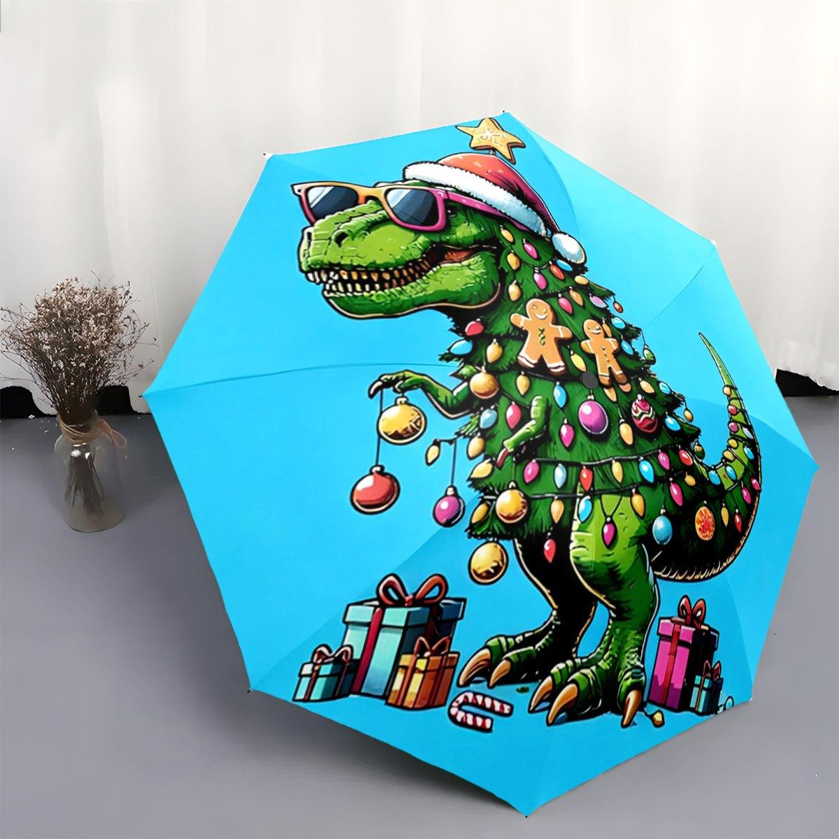 

Dinosaur Christmas Umbrella with Lights & Gingerbread Figures - Automatic Open/Close, 8-Rib Sturdy Frame, Compact Travel Umbre (as the picture,Iron&8K)