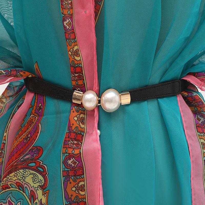 With Skirt Belt Elastic Elastic Thin Waist Seal for Women Korean Style Pearl Dress Waist Elastic Buckle College Style