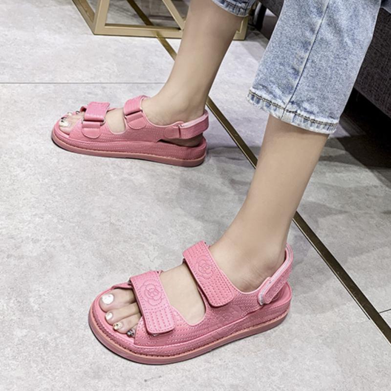 Fashion New Women Open Toe Printing Casual Sandals Wear Resistant Flat Fashion Non-slip Summer Comfortable Solid Color Women Sandals
