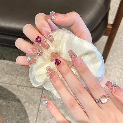 Rose's Story Manicure Wearing Armor Handmade Fake Nail Patch Ice-Transparent Cat Eye French Love Diamond
