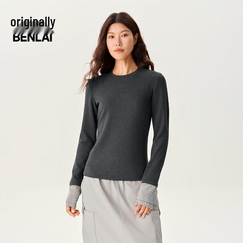 Benlai Women's Slim Fit Mock Two-Piece Long Sleeve T-Shirt