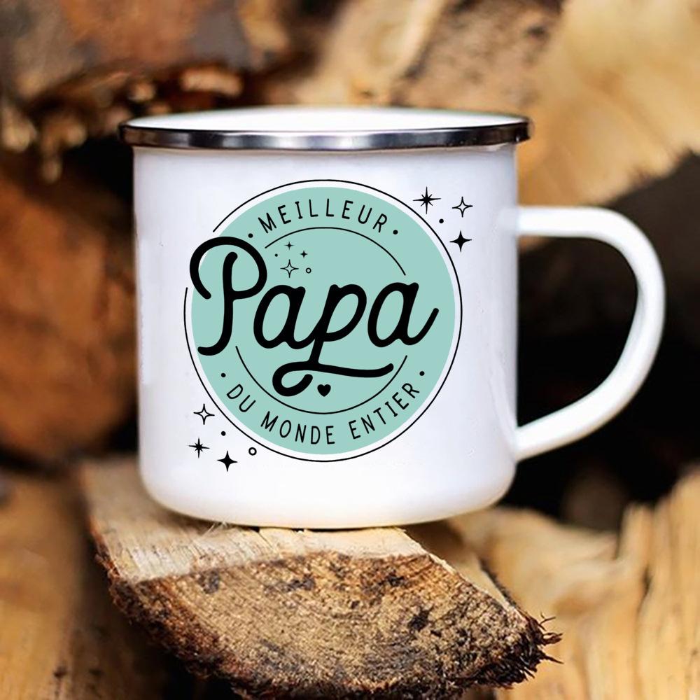 Outdoor Water Cup Best Dad In The World French Print Enamel Mug Drink Milk Coffee Cups Camping Mug Festive Birthday Gift for Dad