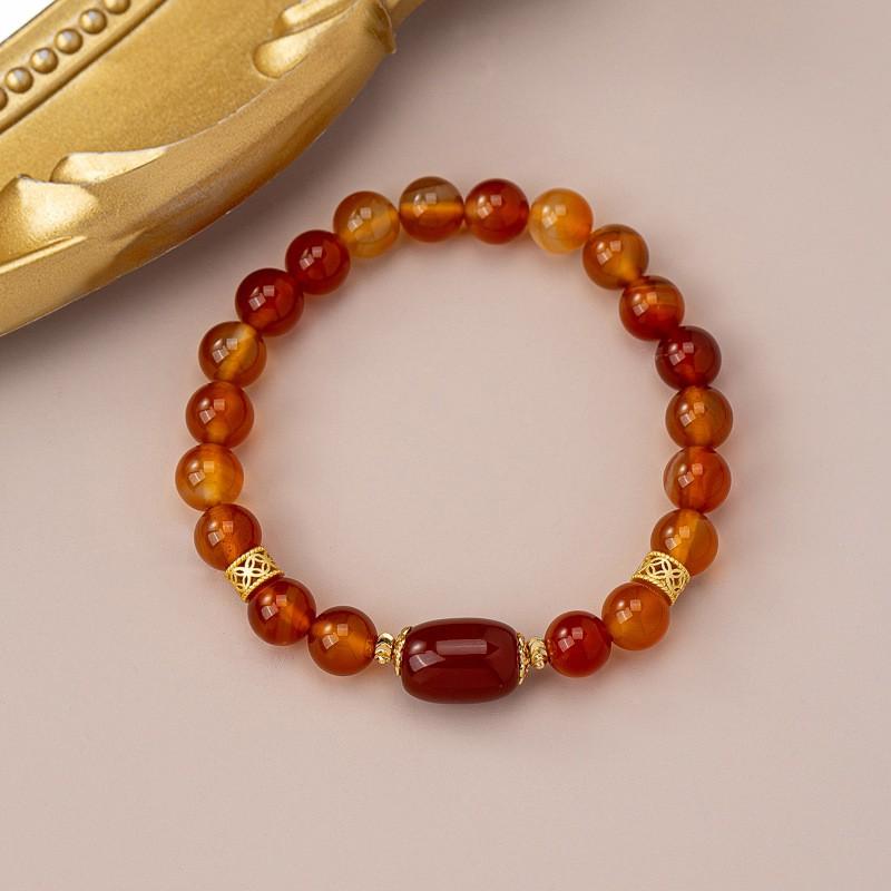 Geometric Red Agate Gold-Plated Chalcedony Bracelet Women Men Minimalist Modern Chinese Style Jewelry 6999