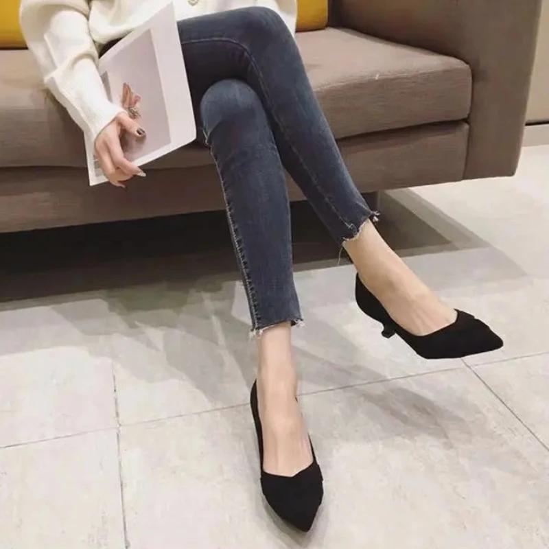 Fashion Women's Shoes Pointed Toe with Medium Heels Ladies Pumps Stilito Office Quick Delivery Elegant Dress High Quality Korean Style