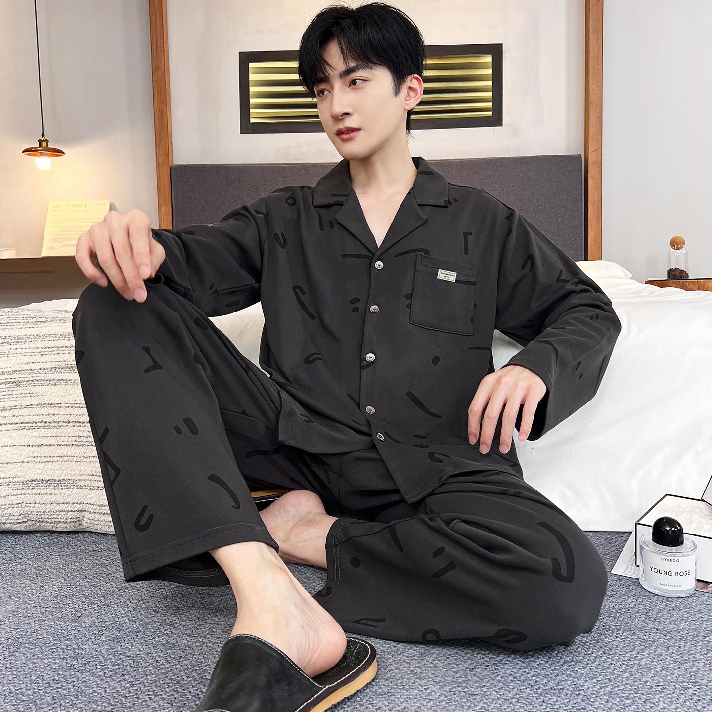 

Мужской осенний кардиган с длинным рукавом и пижамный комплект 2025: Повседневная домашняя одежда, которую можно носить на улице XXL [150-170 lbs]