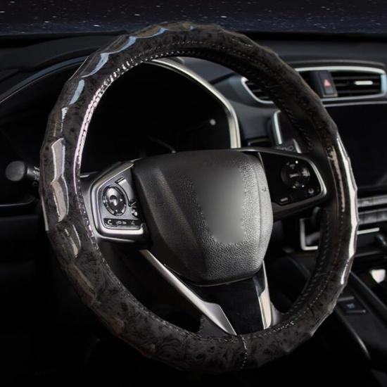 15 Inch Leather Steering Wheel Cover Peach Wood Grain Anti-Slip Breathable Comfortable Four Seasons Universal Car Wheel Protector (Coffee)