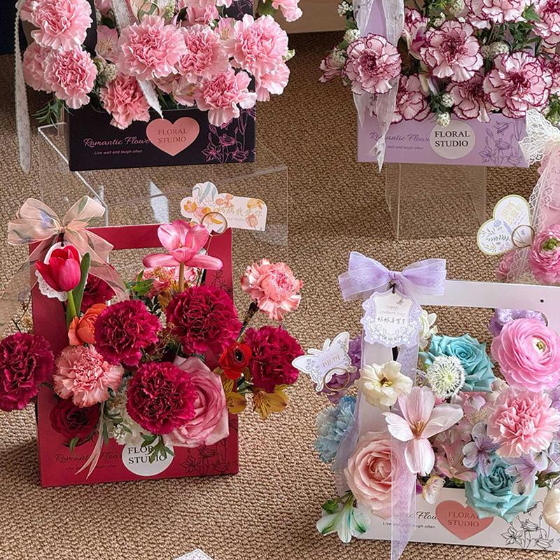 Coffee Flower Cake Dessert Packaging Box Portable Flower Gift Bag Kraft Paper Holder Photo Favor Drink Carrier With Handle