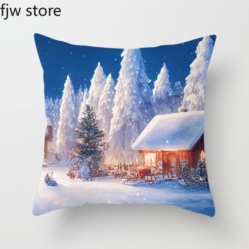 

Рождественские украшения на Новый год наволочка с изображением коттеджа и дерева наволочка для подушки диванная подушка домашний декор 40x40cm
