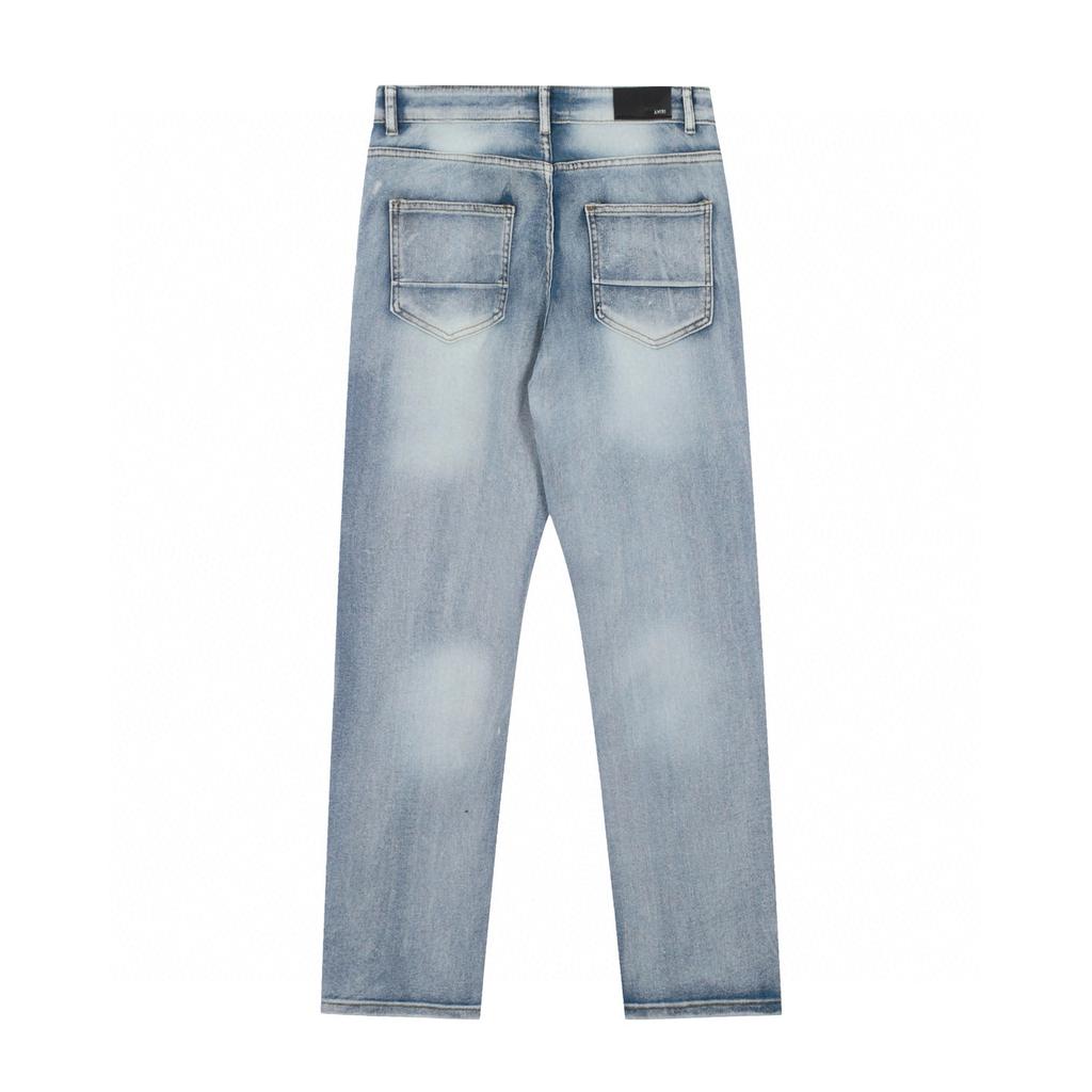 M40 Amiri Men's and Women's American Style Trendy Jeans with Fabric Patches, Holes, Embroidery, Casual and Fashionable High Street Pants