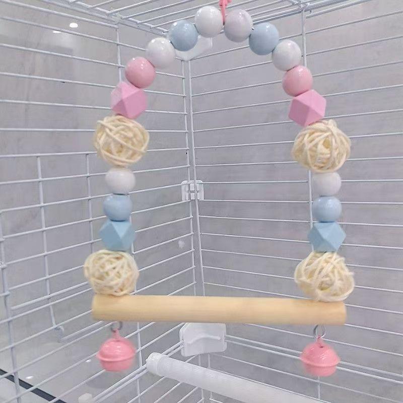 Balançoire en rotin - Accessoires pour cage de perroquet (calopsittes, perruches ondulées et petits oiseaux) - Jouet à mâcher et balançoire