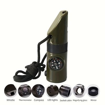 Outdoor Professionelles 7-in-1 Multifunktionales Überlebispfeife, Notfallrettung Mit Kompass Thermometer Hochfrequente Pfeife