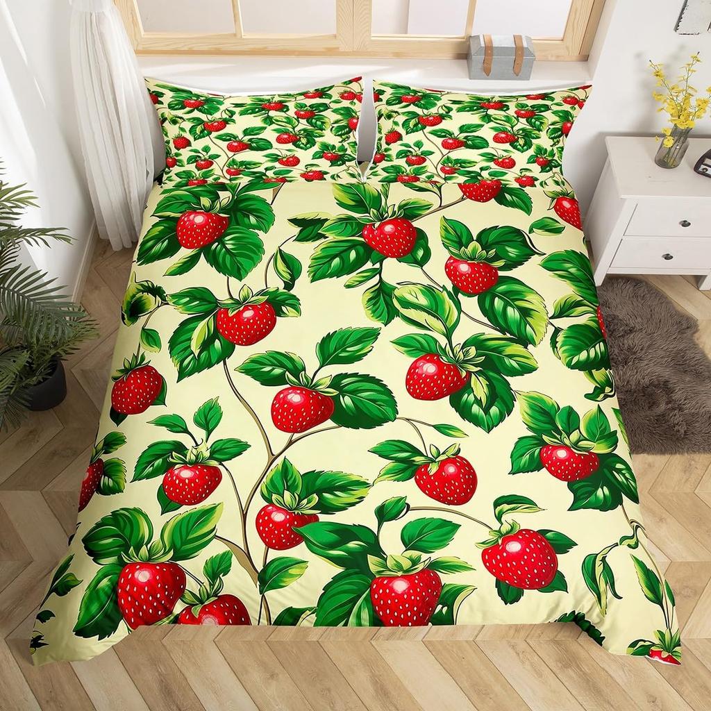 Strawbery Soft Duvet Cover Kawai Strawbery Beding Set for Children Kids Young Boys Young Girls Lovely Swet Fruits Theme Warm Comforter Cover Twin Quen