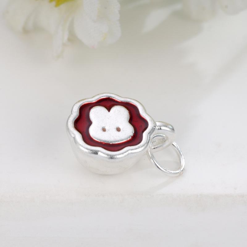 Handmade Sterling Silver 999 Bunny Coffee Cup Charm & Little Rabbit Pendant серебряный
