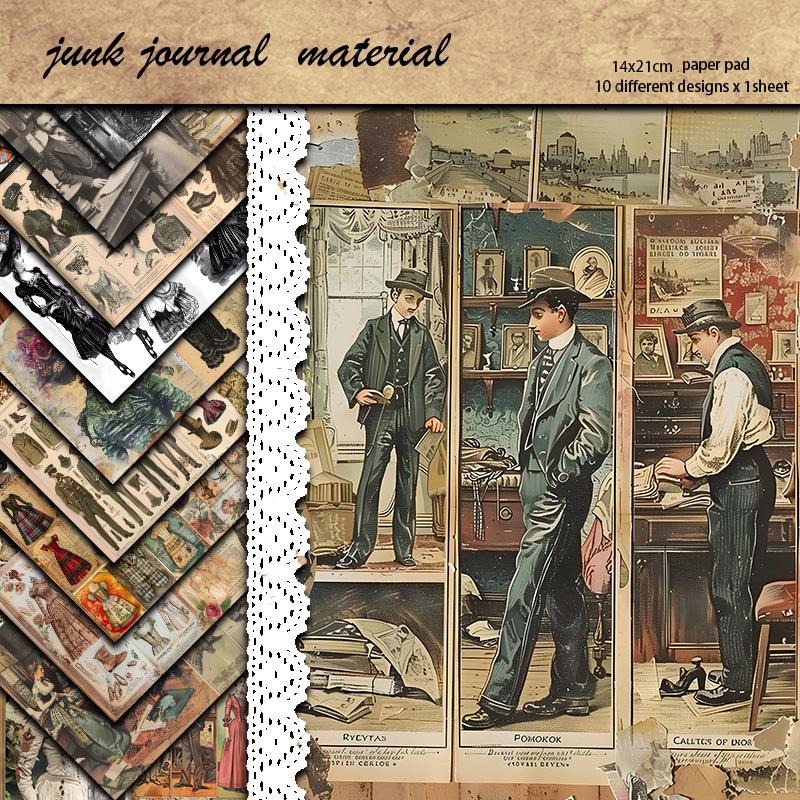 

Retro Sewing Shop: 10 Sheets of Vintage European Court Fashion Material Paper, Season 4