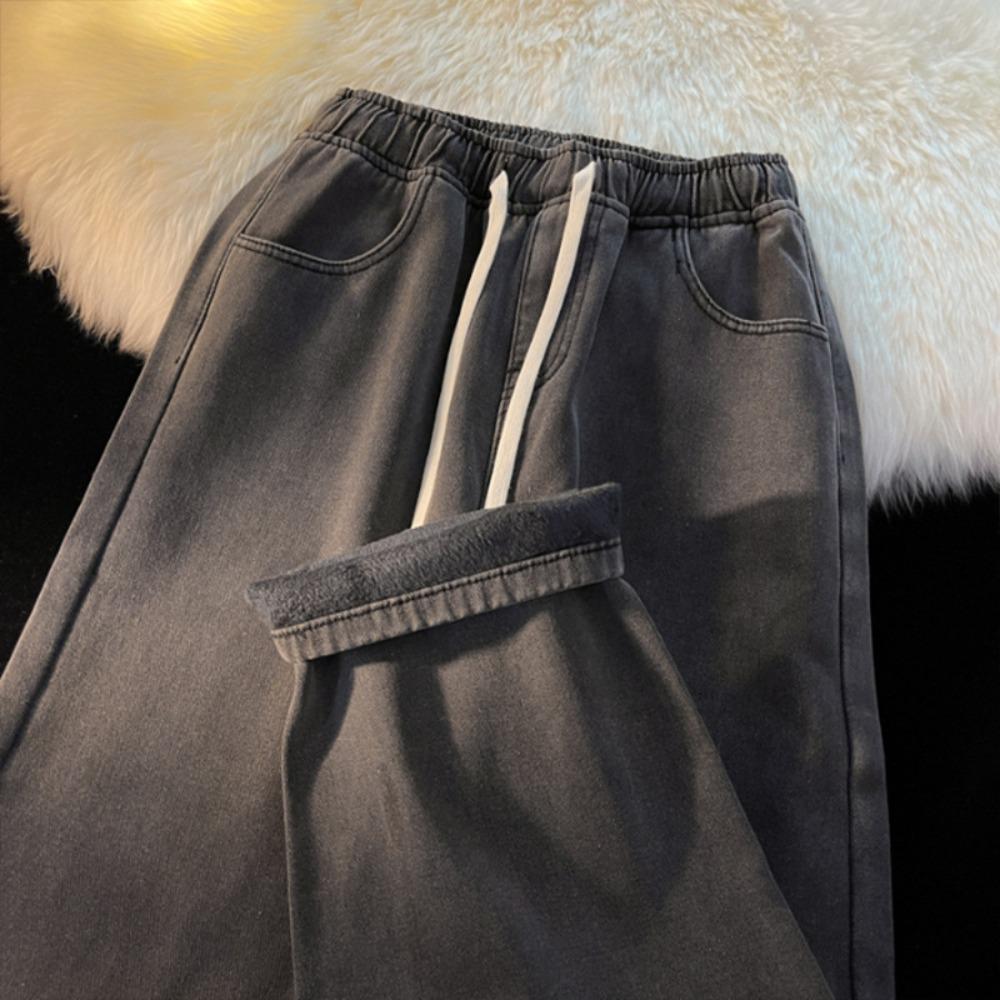 Stilvolle Damen-Winterjeans, Verdickte Denim-Hose mit Fleecefutter und Kordelzug-Taille, Bequeme Freizeitjeans für Alltag & Ausflüge