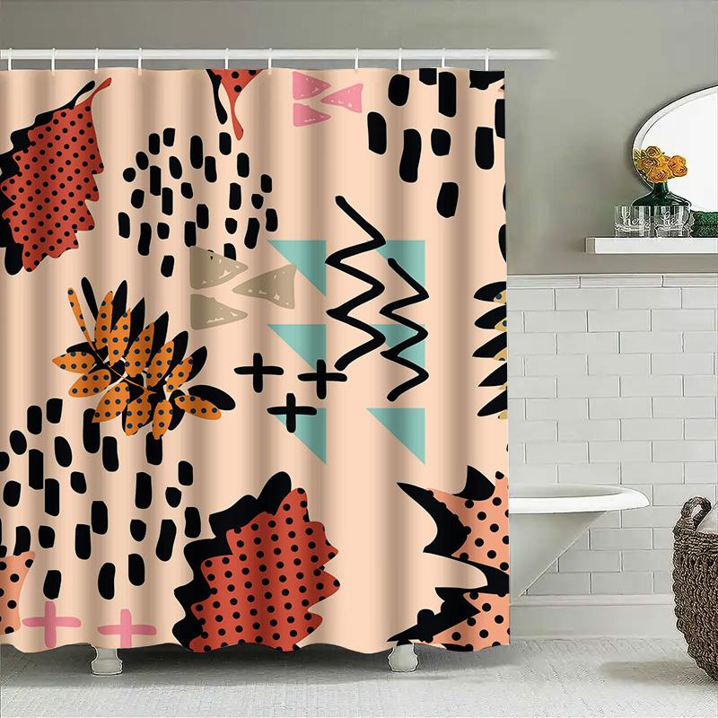 Abstract Bathroom Decor Shower Curtain Modern Pattern Orange Black Red Print For Home Bath Decoration (180X180Cm)