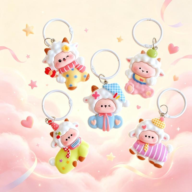 Cute Sheep Keychain For Women Bag Pendant Girls Cute Cartoon Keychains Kawaii Backpack Decoration Christmas 2027 New Year Gifts
