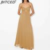 BITCED Summer Sexy Spaghetti Strap U-Neckline Resort Maxi Dress with Full Skirt