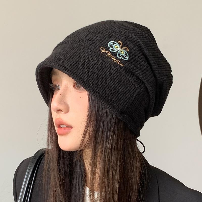 Korean Hat Women's Big Head Wool Knitted Hat Versatile Face Showing Small Pile of Hats Retro Warm Cold Hat