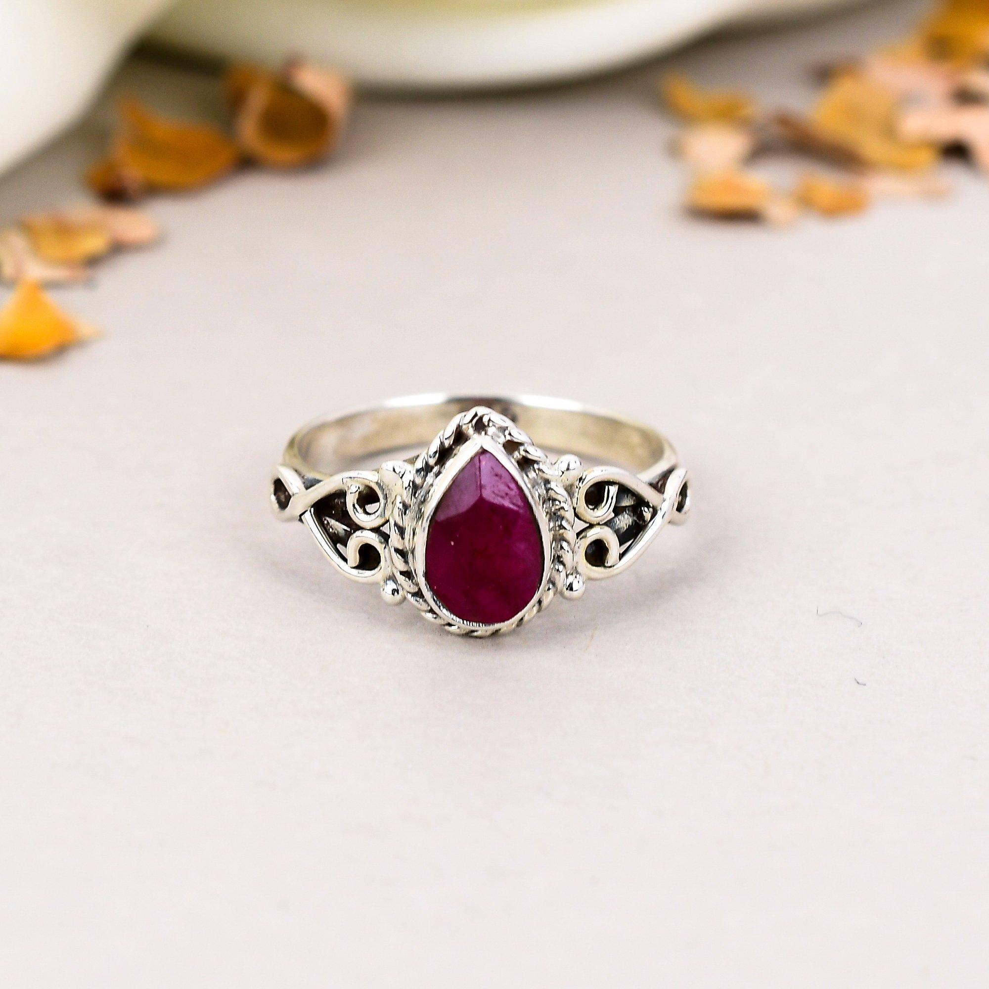 

925 Sterling Silver Ruby Gemstone Pear Shape Ring For Women 5