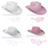 Halloween Party Silver Pink Glitter Diamond Stripe Cowboy Hat With Goggles For Costumes And Celebrations