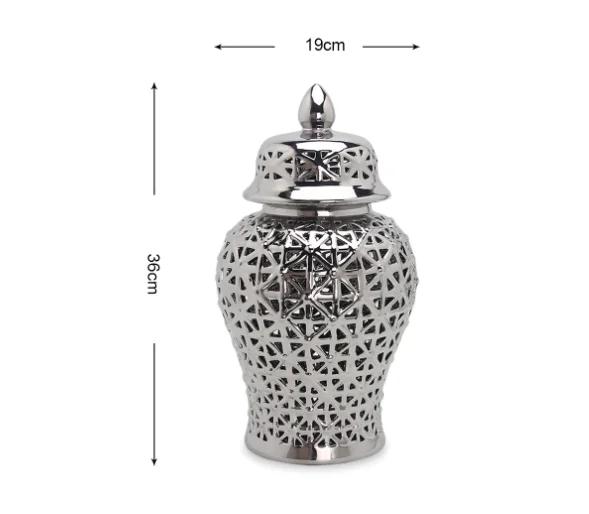 Modern Dried Flower Vase Hollow Ceramic Ginger Jar Desktop Storage Jar with Lid Home Decoration Flower Arrangement Accessories