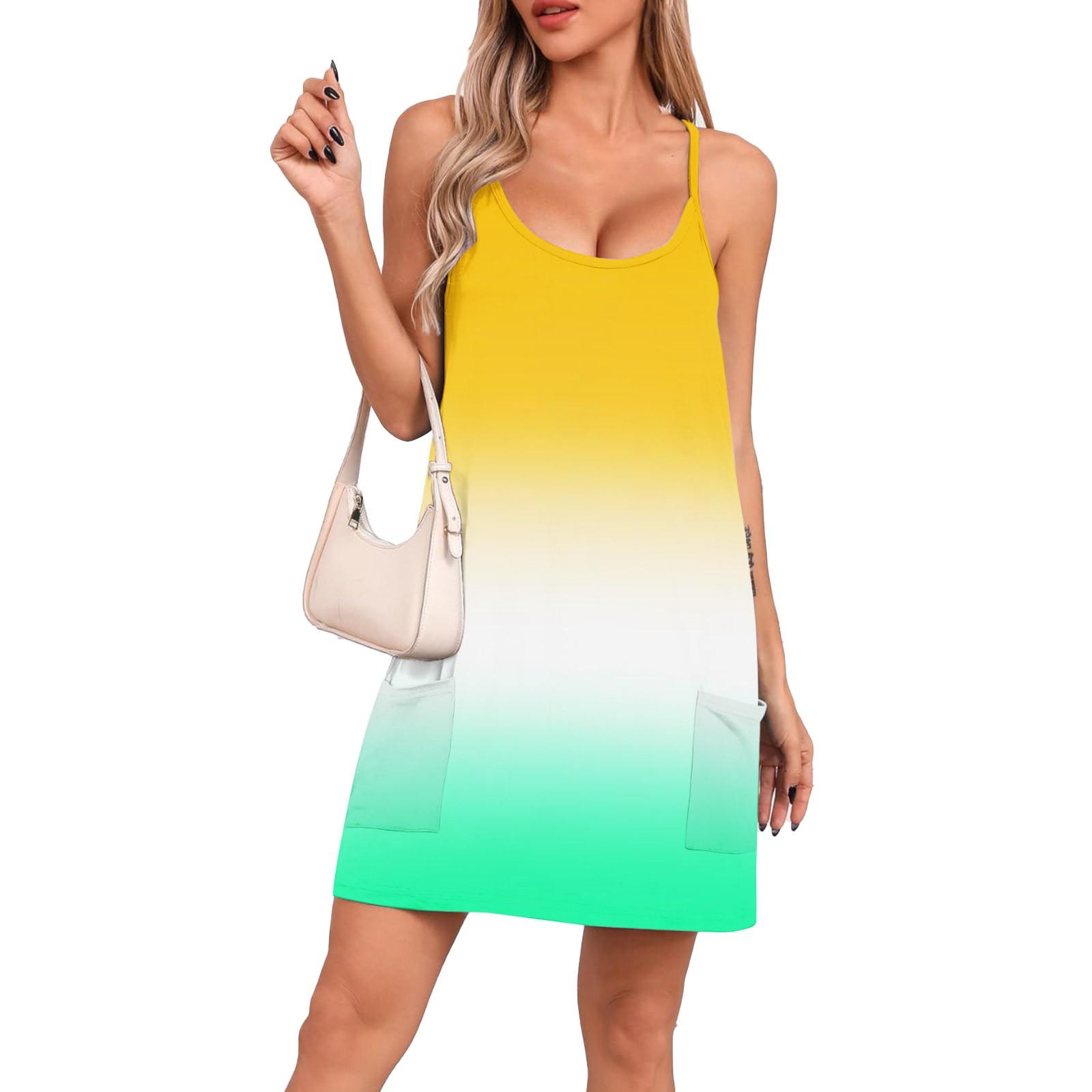 

Женское летнее повседневное платье с квадратным вырезом и подтяжками, с карманами XL жёлтый