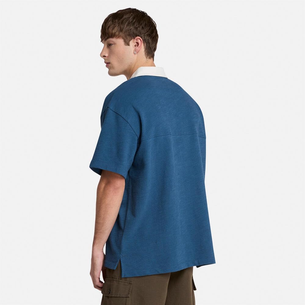 Timberland Men's Short Sleeve Textured Polo Shirt, Dark Denim, Size M, TB0A69W32881