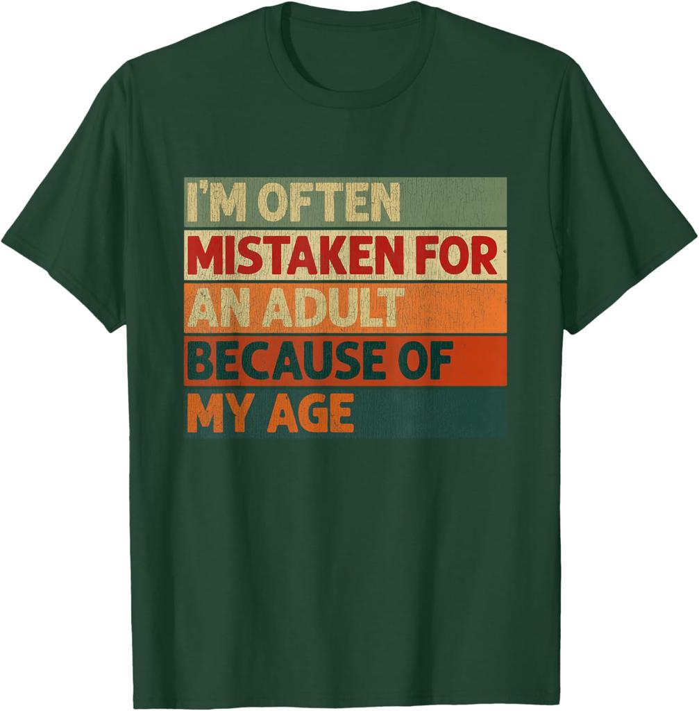 Im Often Mistaken for an Adult Because of My Age Funny TShirt Funny Retro Graphic Mens Cotton TShirt